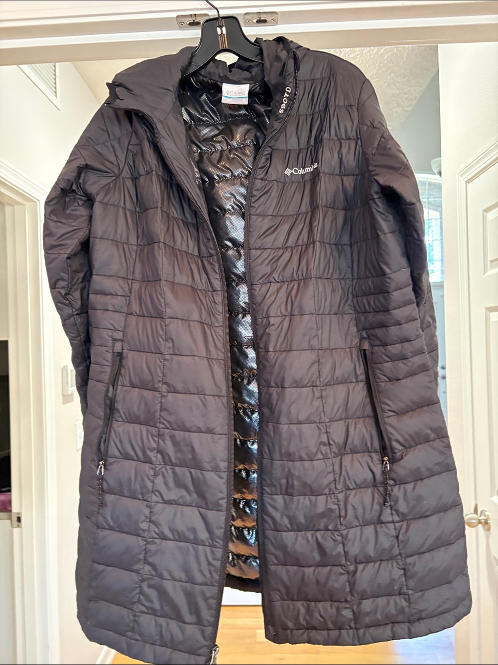 Columbia Black Quilted Long Hooded Puffer Coat